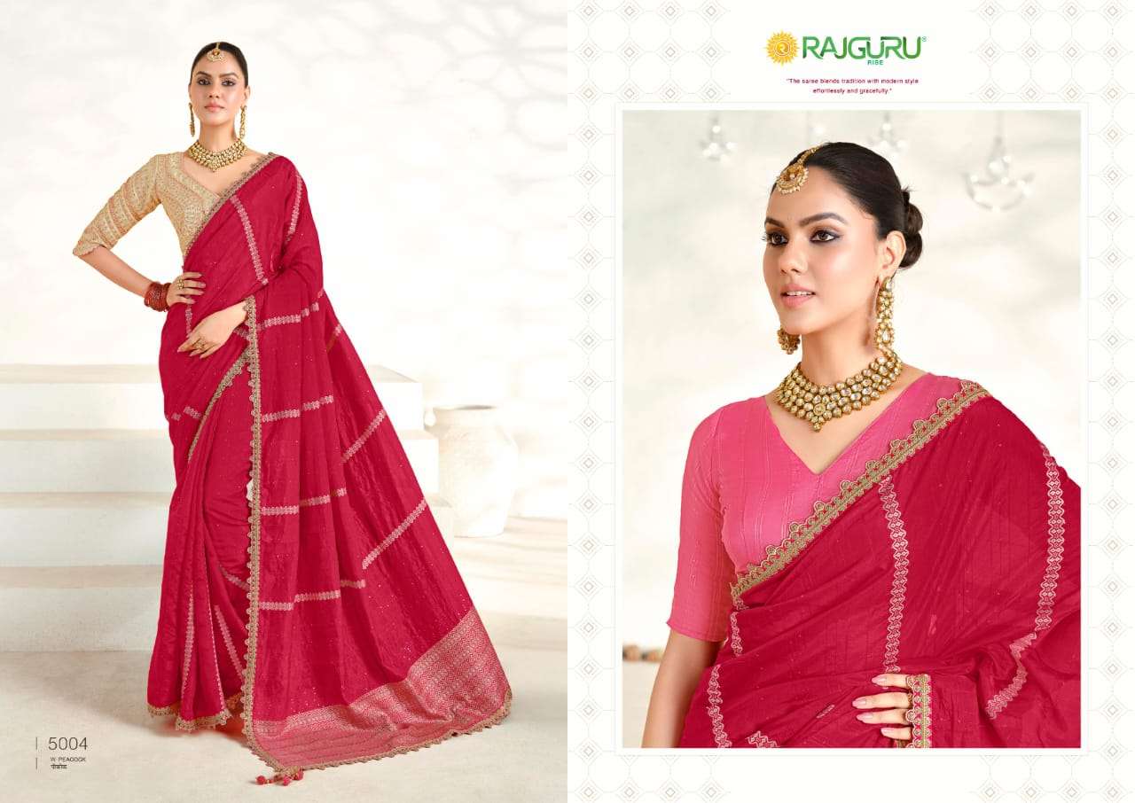RAJGURU  PRESENTS PEACOCK FUNCTION WEAR FANCY WORK SAREES CATALOG WHOLESALER AND EXPORTER IN SURAT 