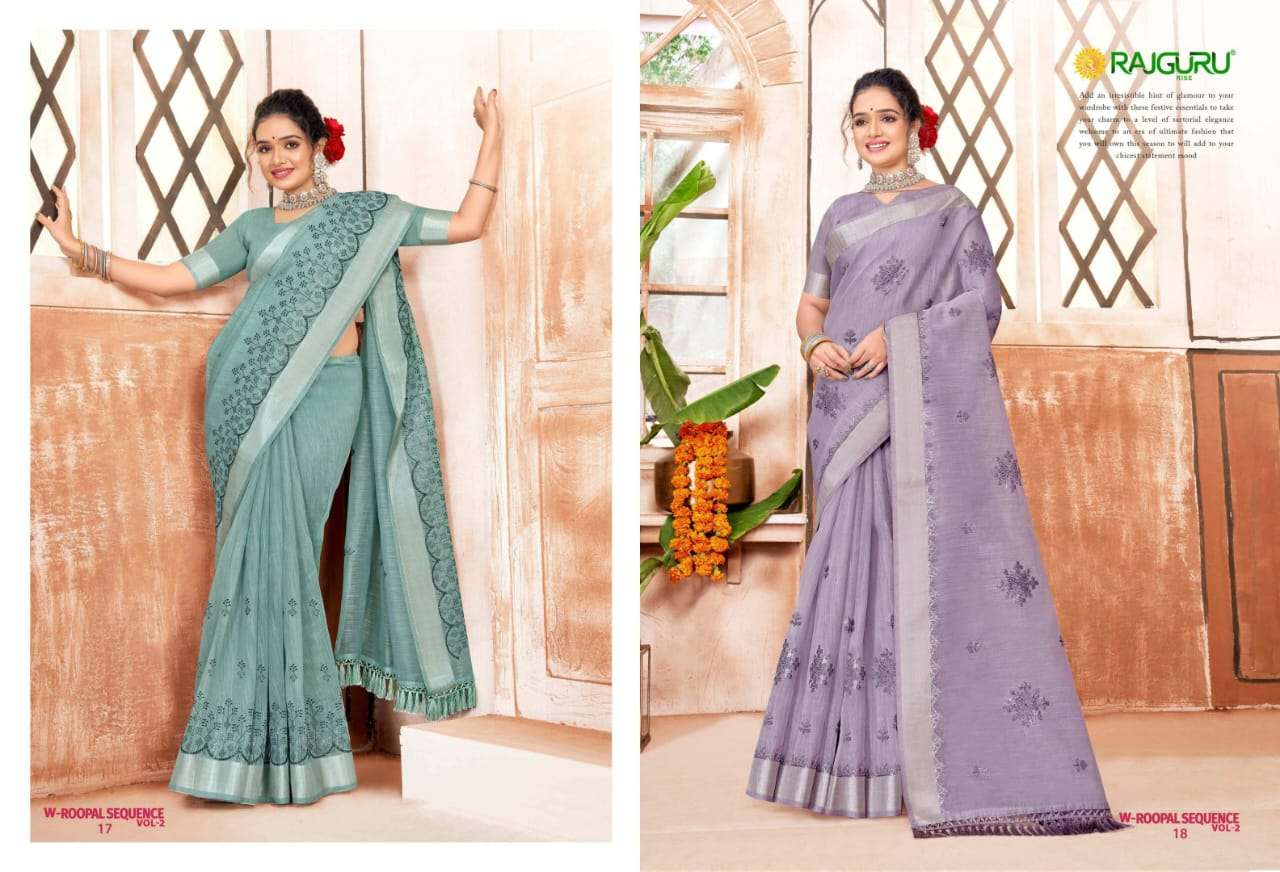 RAJGURU PRESENTS W-ROOPAL SEQUENCE DESIGNER FANCY SAREES CATALOG WHOLESALER AND EXPORTER IN SURAT CATALOG WHOLESALER AND EXPORTER IN SURAT 