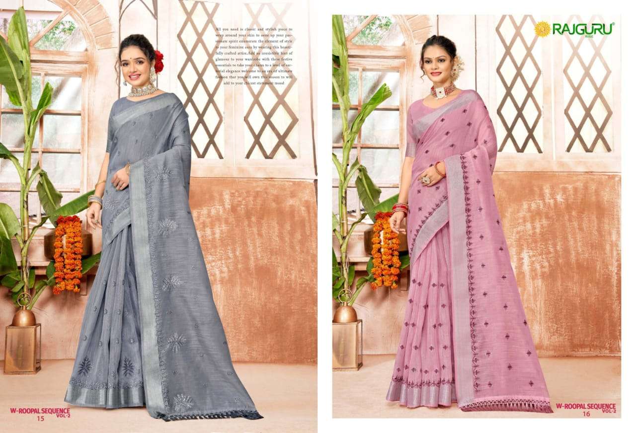 RAJGURU PRESENTS W-ROOPAL SEQUENCE DESIGNER FANCY SAREES CATALOG WHOLESALER AND EXPORTER IN SURAT CATALOG WHOLESALER AND EXPORTER IN SURAT 
