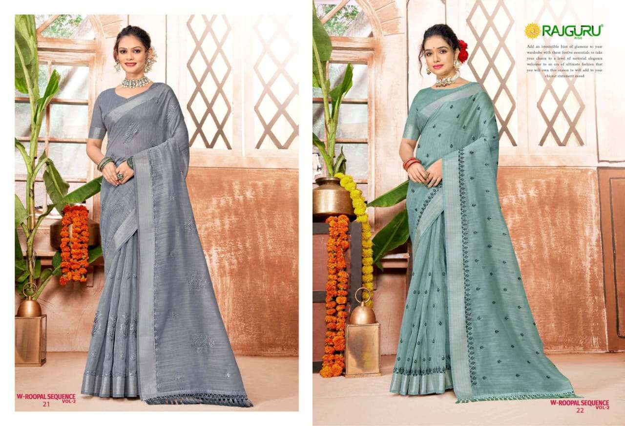 RAJGURU PRESENTS W-ROOPAL SEQUENCE DESIGNER FANCY SAREES CATALOG WHOLESALER AND EXPORTER IN SURAT CATALOG WHOLESALER AND EXPORTER IN SURAT 