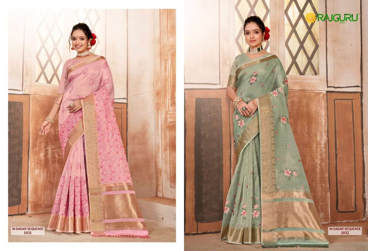 RAJGURU PRESENTS W-SAGER SEQUENCE DESIGNER FANCY SAREES CATALOG WHOLESALER AND EXPORTER IN SURAT