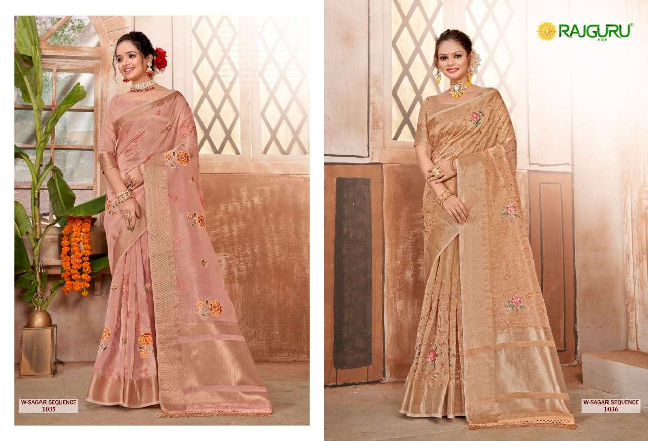 RAJGURU PRESENTS W-SAGER SEQUENCE DESIGNER FANCY SAREES CATALOG WHOLESALER AND EXPORTER IN SURAT