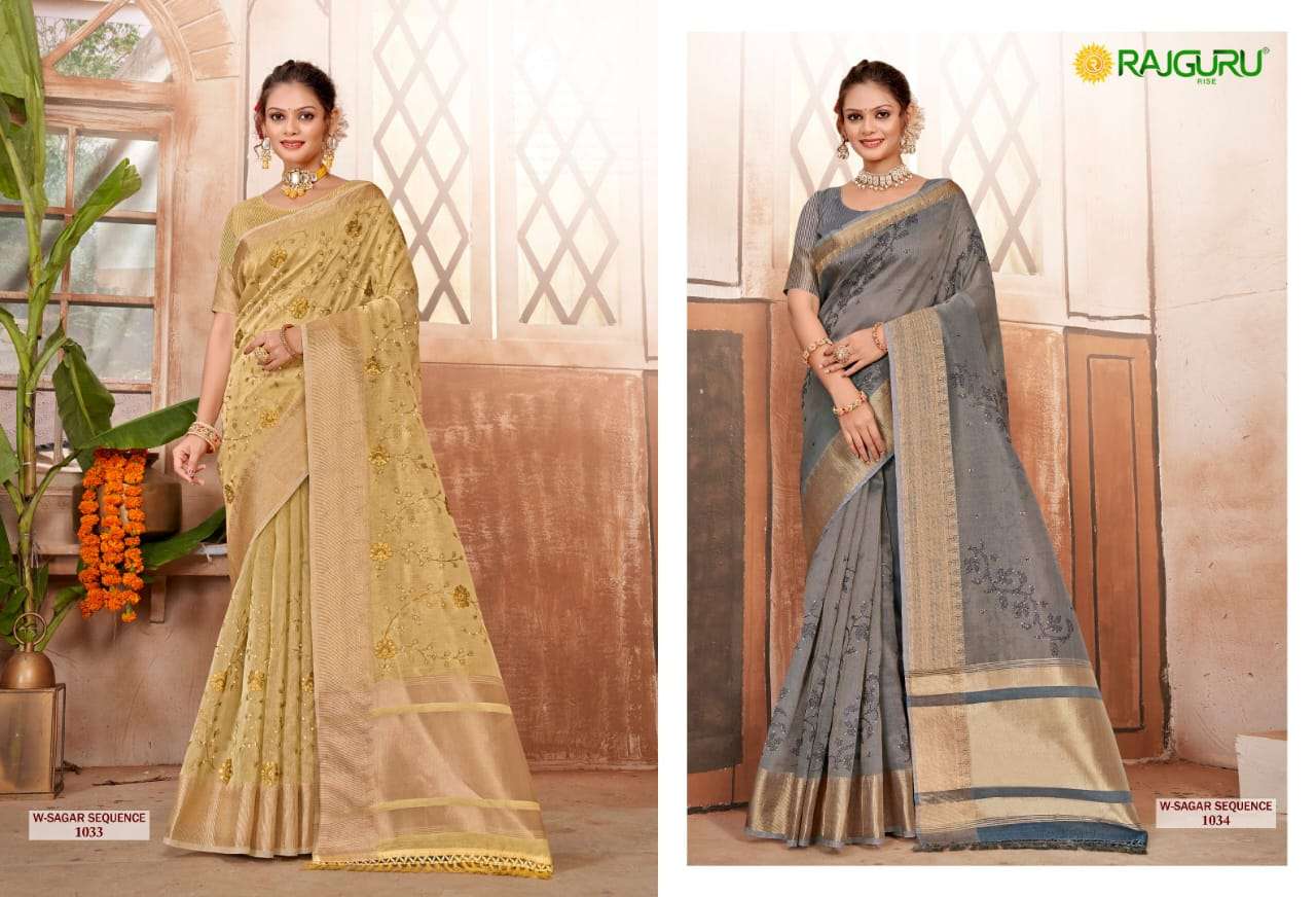 RAJGURU PRESENTS W-SAGER SEQUENCE DESIGNER FANCY SAREES CATALOG WHOLESALER AND EXPORTER IN SURAT