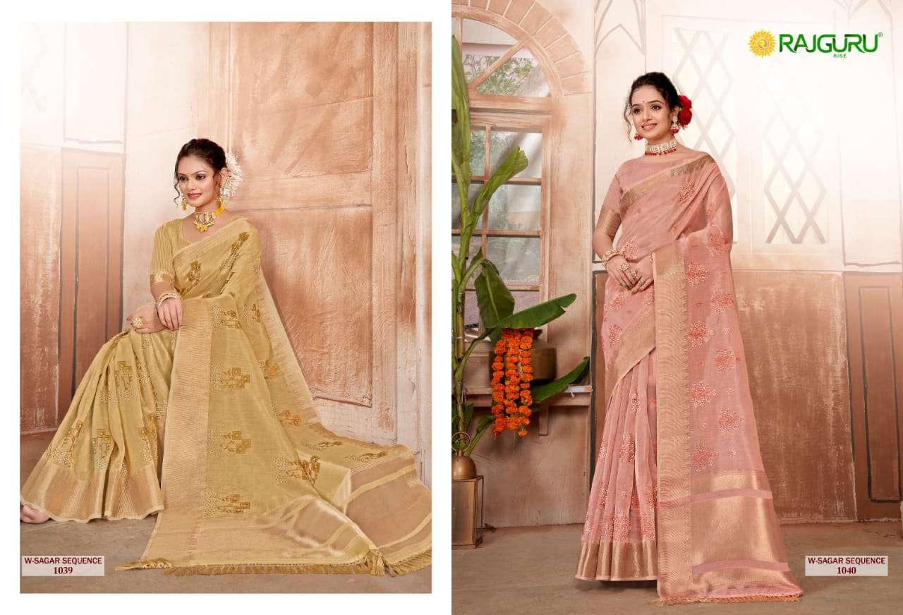 RAJGURU PRESENTS W-SAGER SEQUENCE DESIGNER FANCY SAREES CATALOG WHOLESALER AND EXPORTER IN SURAT
