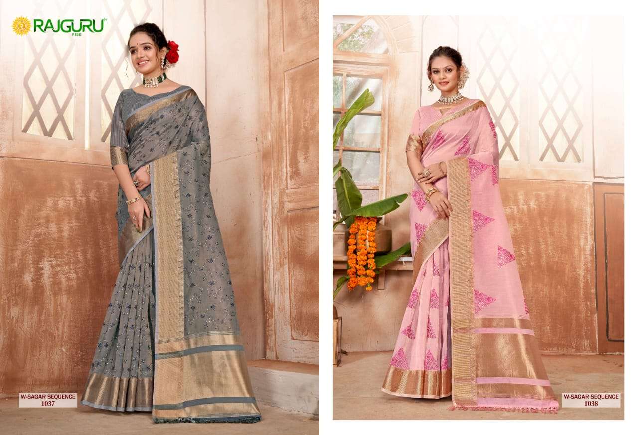 RAJGURU PRESENTS W-SAGER SEQUENCE DESIGNER FANCY SAREES CATALOG WHOLESALER AND EXPORTER IN SURAT