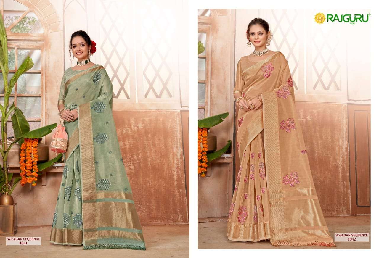 RAJGURU PRESENTS W-SAGER SEQUENCE DESIGNER FANCY SAREES CATALOG WHOLESALER AND EXPORTER IN SURAT