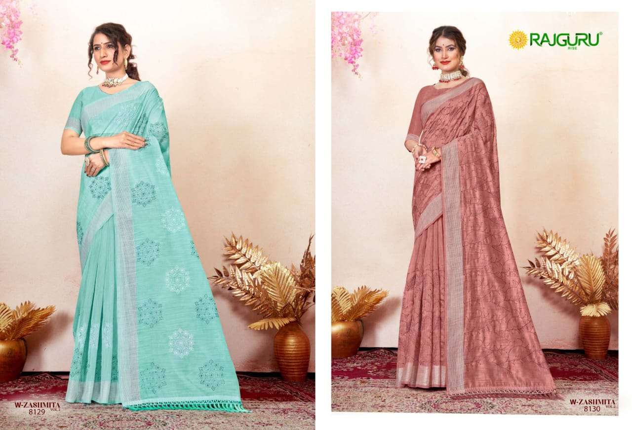 RAJGURU PRESENTS W-ZASHMITA VOL-2 DESIGNER FANCY SAREES CATALOG WHOLESALER AND EXPORTER IN SURAT CATALOG WHOLESALER AND EXPORTER IN SURAT 
