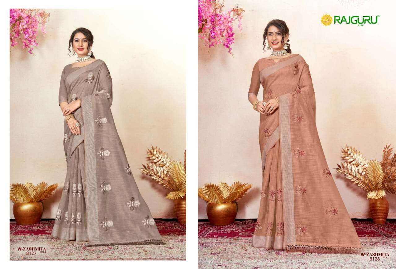 RAJGURU PRESENTS W-ZASHMITA VOL-2 DESIGNER FANCY SAREES CATALOG WHOLESALER AND EXPORTER IN SURAT CATALOG WHOLESALER AND EXPORTER IN SURAT 