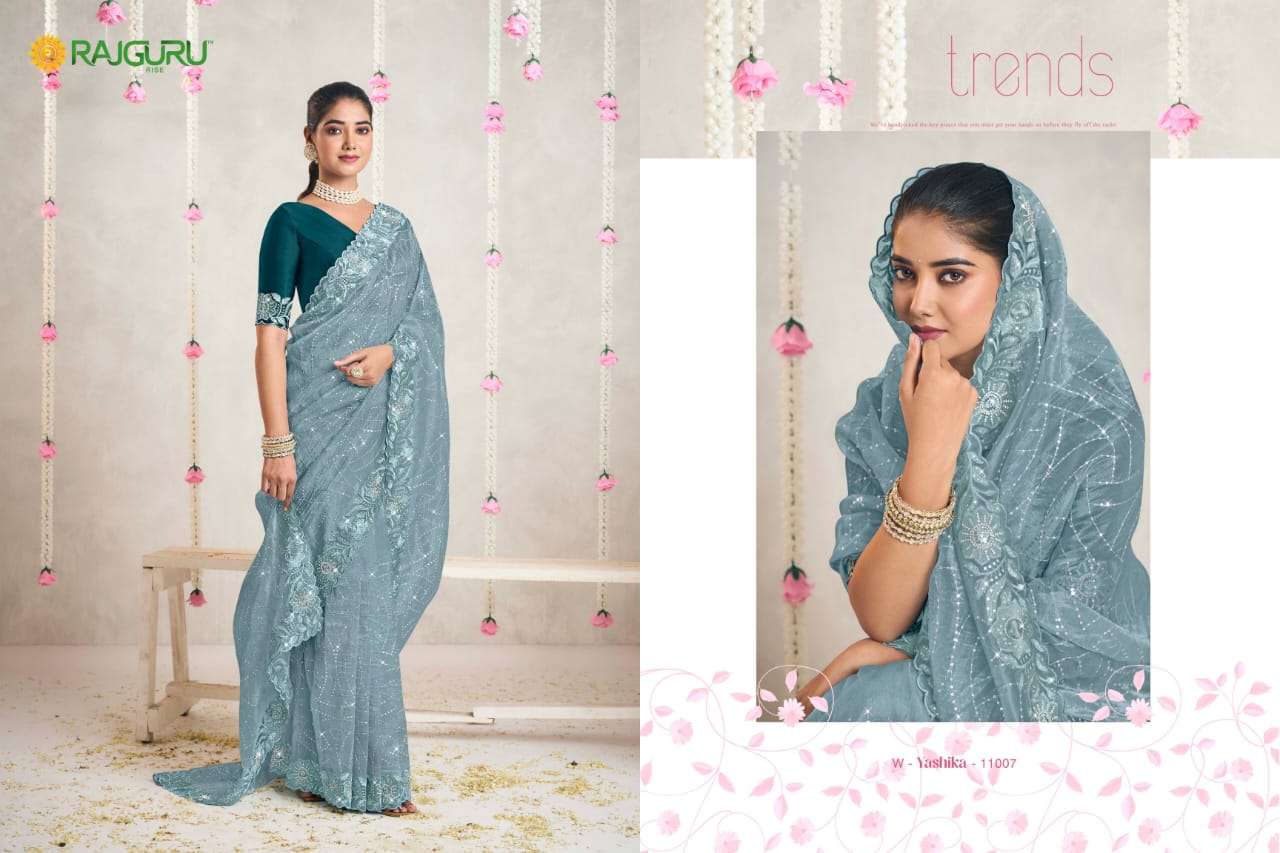 RAJGURU PRESENTS YASHIKA DESIGNER FANCY SAREES WITH DOUBLE BLOUSE CATALOG WHOLESALER AND EXPORTER IN SURAT 