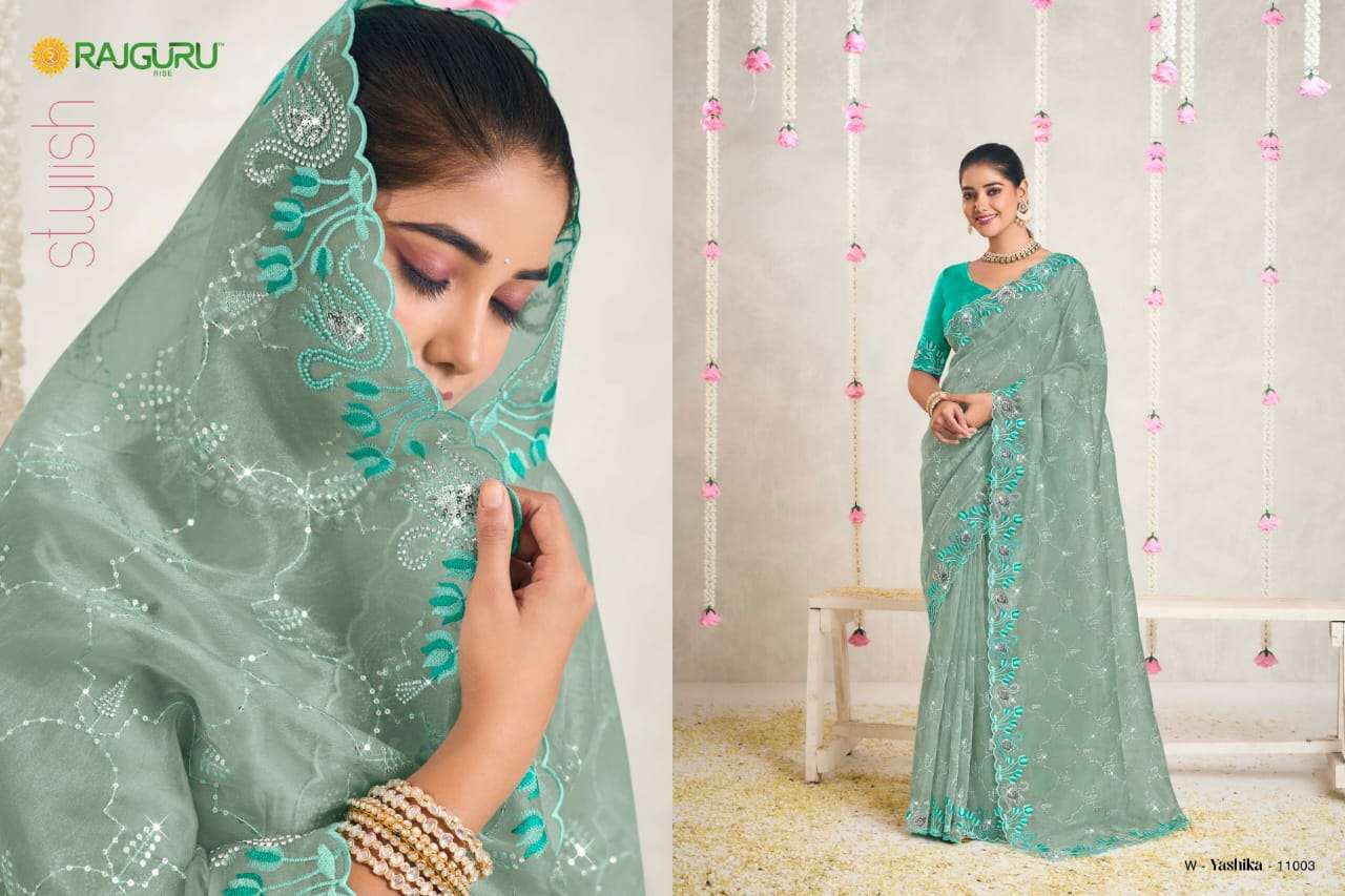 RAJGURU PRESENTS YASHIKA DESIGNER FANCY SAREES WITH DOUBLE BLOUSE CATALOG WHOLESALER AND EXPORTER IN SURAT 