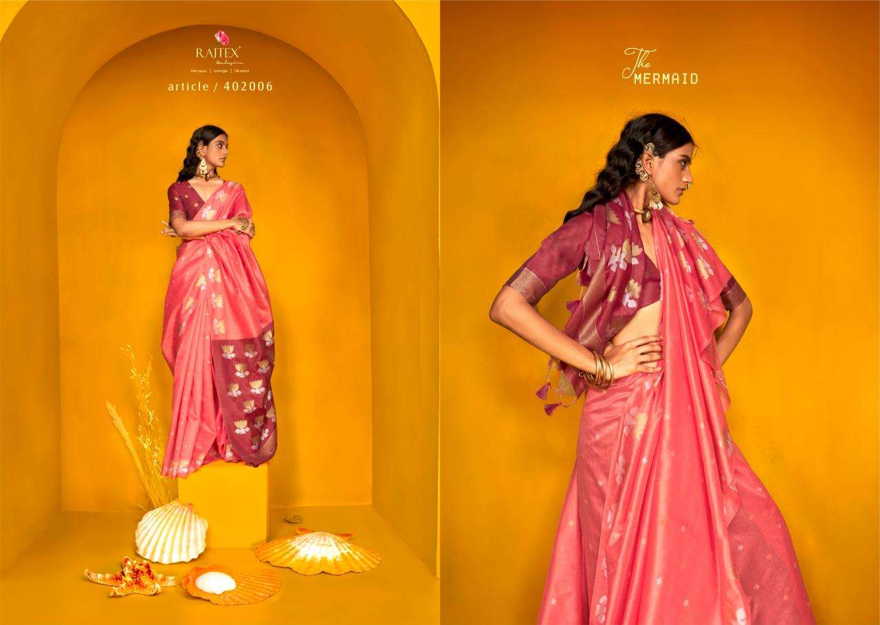 RAJTEX PRESENTS KRYSTAL LOTUS 402001-402006 TUSSAR SILK HANDLOOM DESIGNER SAREES CATALOG WHOLESALER AND EXPORTER 