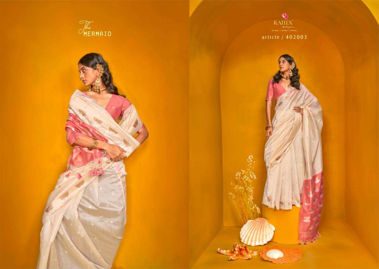 RAJTEX PRESENTS KRYSTAL LOTUS 402001-402006 TUSSAR SILK HANDLOOM DESIGNER SAREES CATALOG WHOLESALER AND EXPORTER 