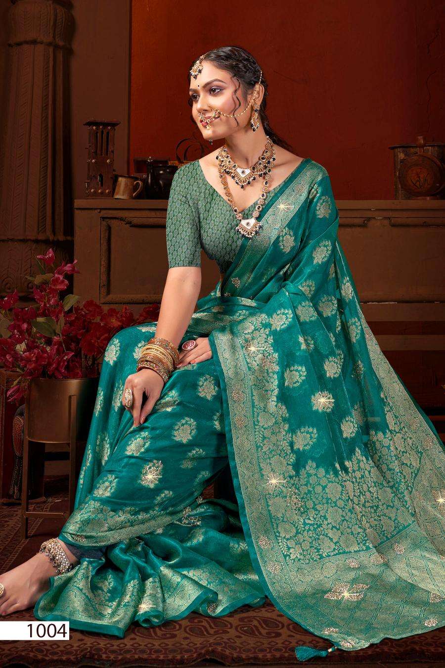 SAROJ PRESENTS RICHIE RICH JHARKAN VOL-1 SILK SAREES CATALOG WHOLESALER AND EXPORTER 