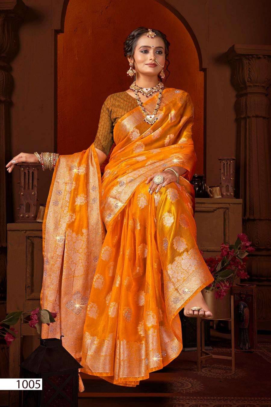SAROJ PRESENTS RICHIE RICH JHARKAN VOL-1 SILK SAREES CATALOG WHOLESALER AND EXPORTER 