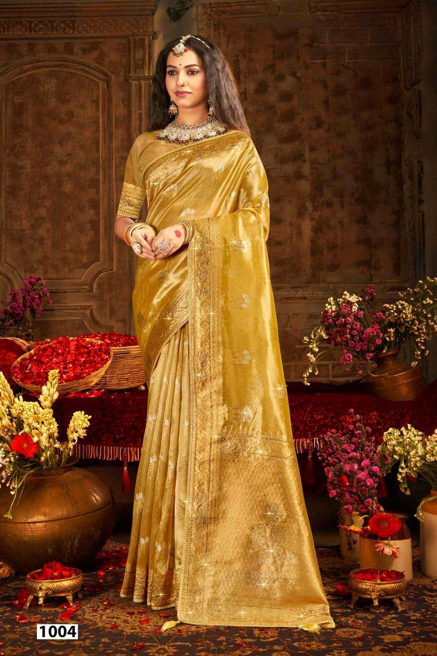 SAROJ PRESENTS SATRANI TISSUE JHARKAN VOL.3 ORGANZA SILK SAREES CATALOG WHOLESALER AND EXPORTER 