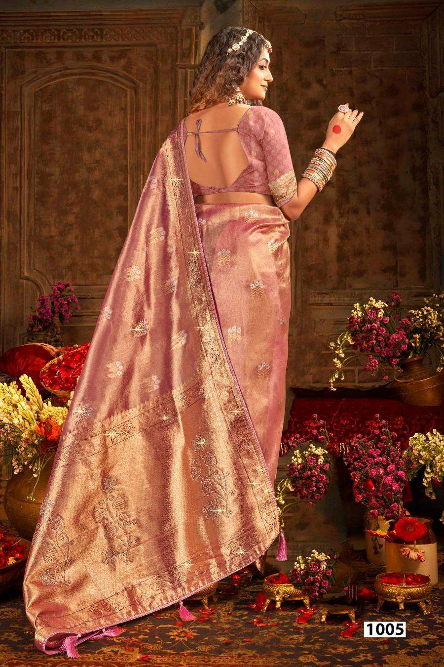 SAROJ PRESENTS SATRANI TISSUE JHARKAN VOL.3 ORGANZA SILK SAREES CATALOG WHOLESALER AND EXPORTER 