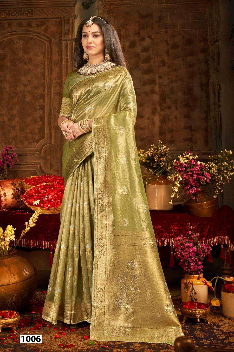 SAROJ PRESENTS SATRANI TISSUE JHARKAN VOL.3 ORGANZA SILK SAREES CATALOG WHOLESALER AND EXPORTER 