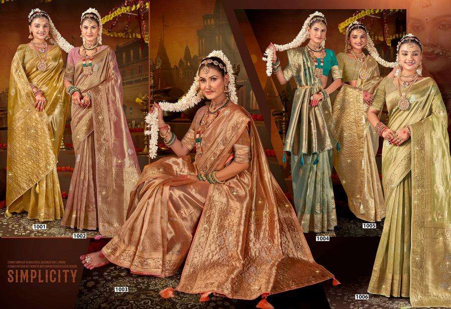 SAROJ PRESENTS SATRANI TISSUE JHARKAN VOL-4 ORGANZA SILK SAREES CATALOG WHOLESALER AND EXPORTER 