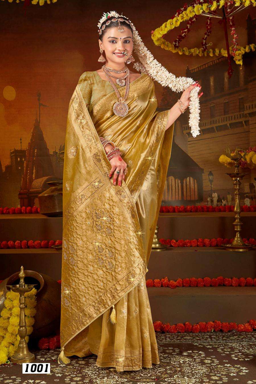 SAROJ PRESENTS SATRANI TISSUE JHARKAN VOL-4 ORGANZA SILK SAREES CATALOG WHOLESALER AND EXPORTER 