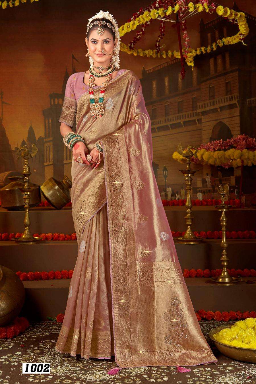 SAROJ PRESENTS SATRANI TISSUE JHARKAN VOL-4 ORGANZA SILK SAREES CATALOG WHOLESALER AND EXPORTER 