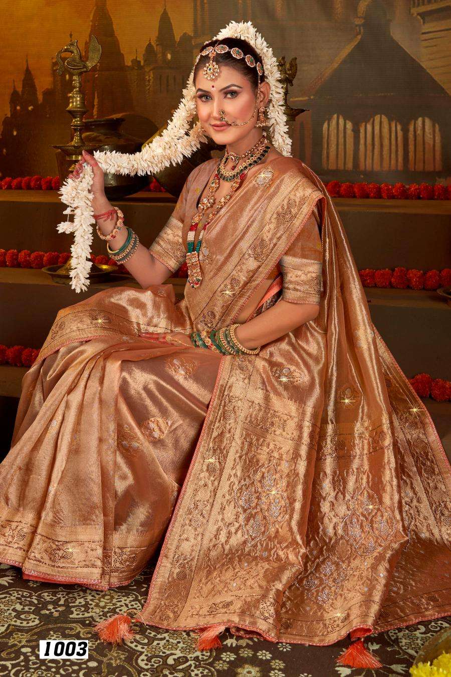 SAROJ PRESENTS SATRANI TISSUE JHARKAN VOL-4 ORGANZA SILK SAREES CATALOG WHOLESALER AND EXPORTER 