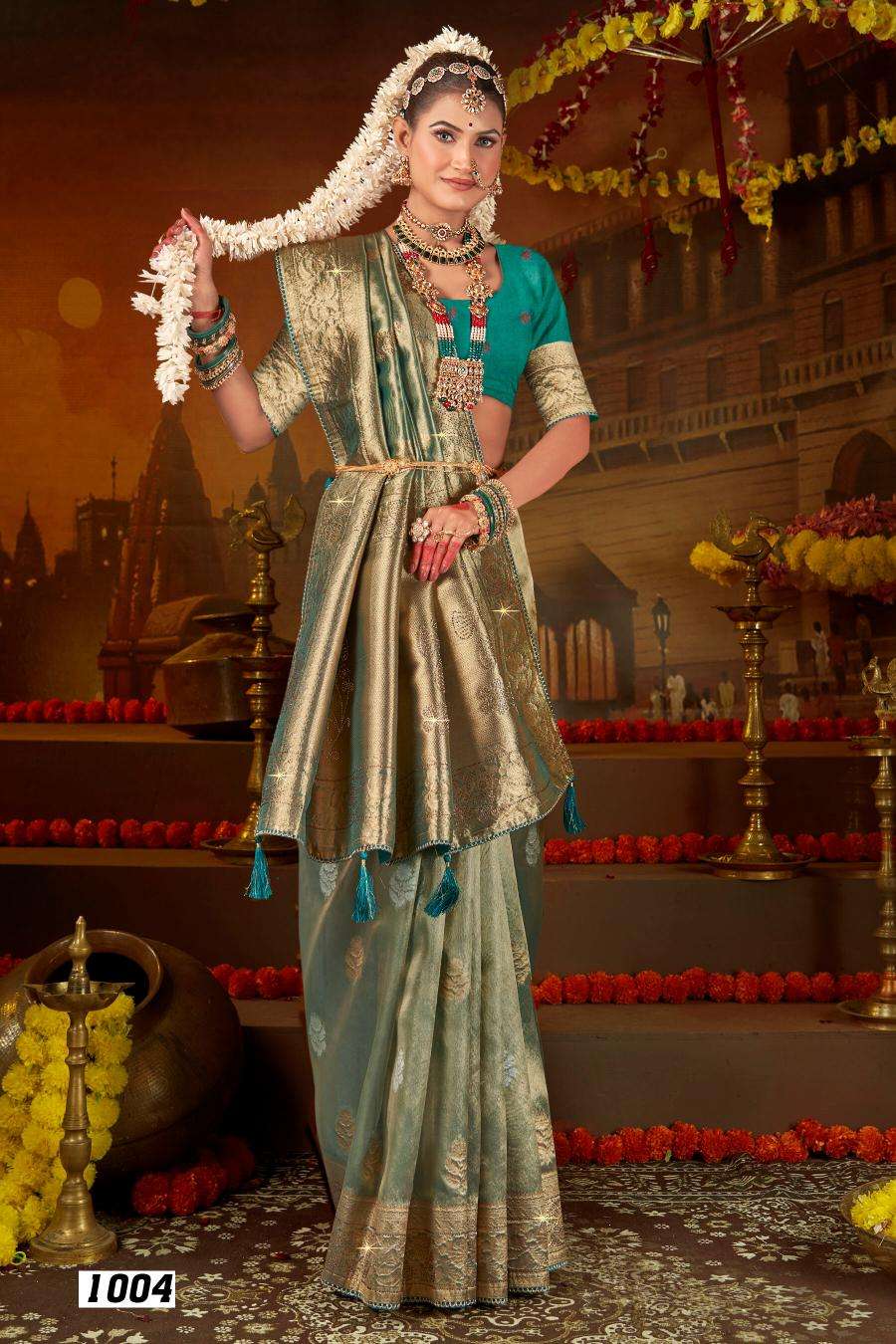 SAROJ PRESENTS SATRANI TISSUE JHARKAN VOL-4 ORGANZA SILK SAREES CATALOG WHOLESALER AND EXPORTER 