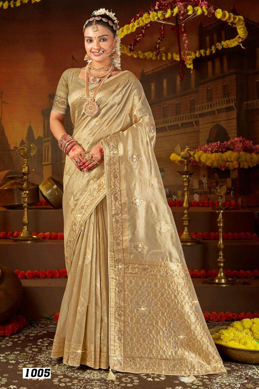 SAROJ PRESENTS SATRANI TISSUE JHARKAN VOL-4 ORGANZA SILK SAREES CATALOG WHOLESALER AND EXPORTER 