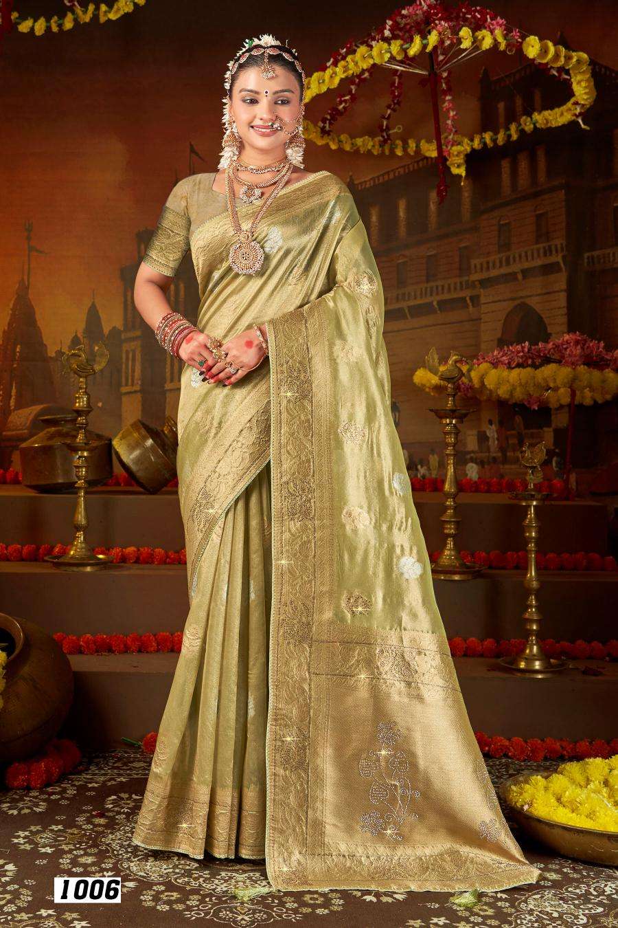 SAROJ PRESENTS SATRANI TISSUE JHARKAN VOL-4 ORGANZA SILK SAREES CATALOG WHOLESALER AND EXPORTER 