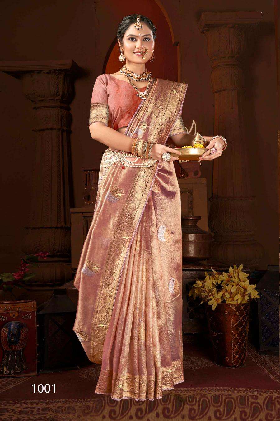 SAROJ PRESENTS SATRANI TISSUE JHARKAN VOL-6 ORGANZA SILK SAREES CATALOG WHOLESALER AND EXPORTER 