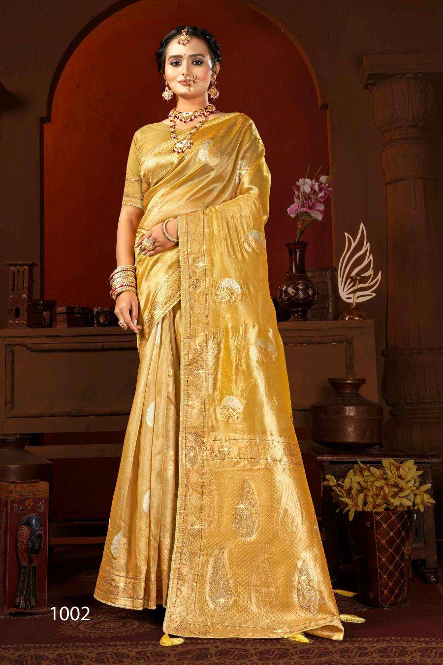 SAROJ PRESENTS SATRANI TISSUE JHARKAN VOL-6 ORGANZA SILK SAREES CATALOG WHOLESALER AND EXPORTER 