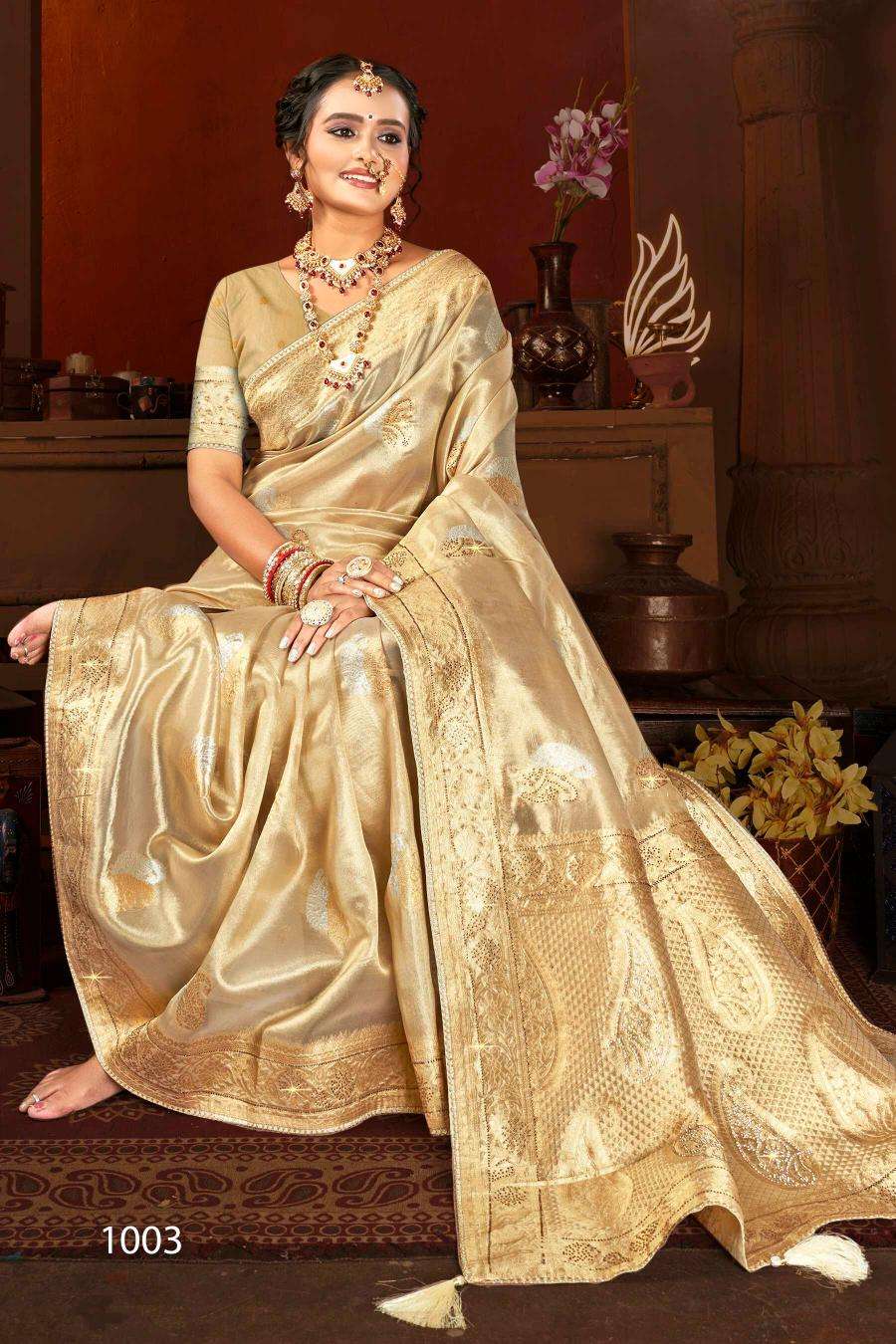 SAROJ PRESENTS SATRANI TISSUE JHARKAN VOL-6 ORGANZA SILK SAREES CATALOG WHOLESALER AND EXPORTER 