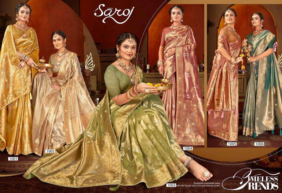 SAROJ PRESENTS  SATRANI TISSUE JHARKAN VOL-7 ORGANZA SILK SAREES CATALOG WHOLESALER AND EXPORTER IN SURAT