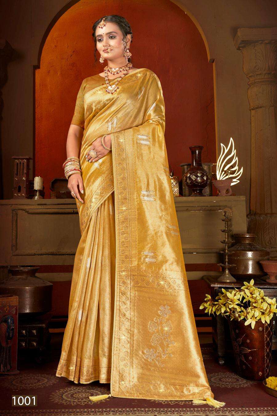 SAROJ PRESENTS  SATRANI TISSUE JHARKAN VOL-7 ORGANZA SILK SAREES CATALOG WHOLESALER AND EXPORTER IN SURAT