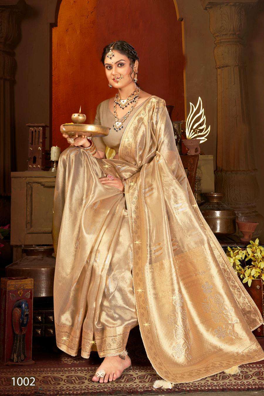 SAROJ PRESENTS  SATRANI TISSUE JHARKAN VOL-7 ORGANZA SILK SAREES CATALOG WHOLESALER AND EXPORTER IN SURAT