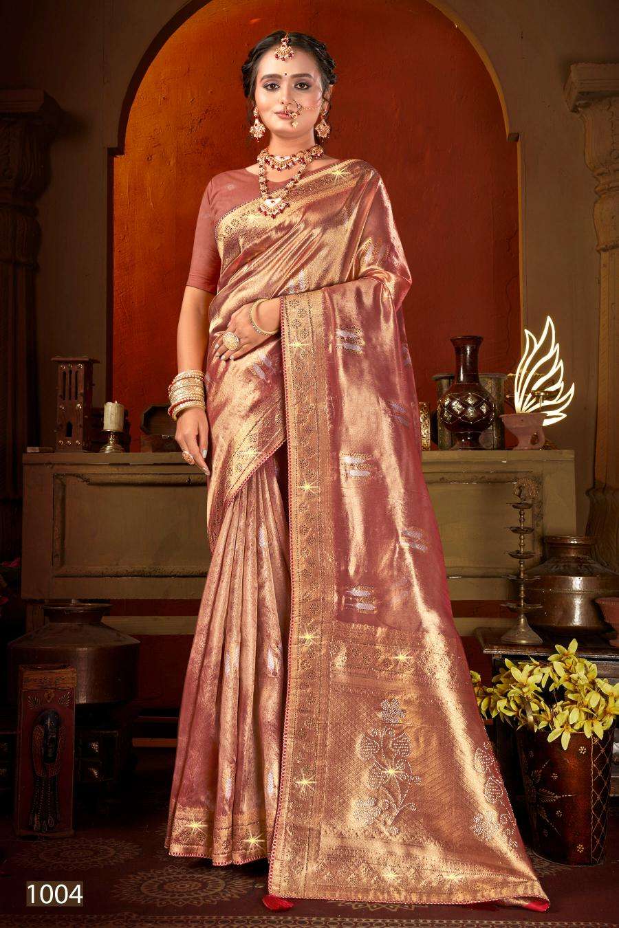 SAROJ PRESENTS  SATRANI TISSUE JHARKAN VOL-7 ORGANZA SILK SAREES CATALOG WHOLESALER AND EXPORTER IN SURAT