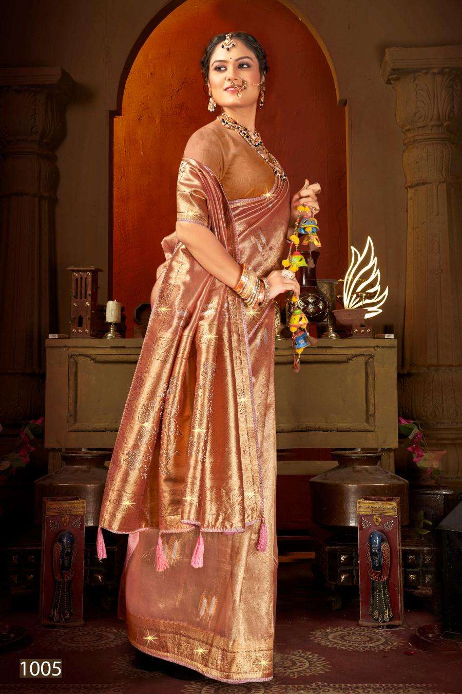 SAROJ PRESENTS  SATRANI TISSUE JHARKAN VOL-7 ORGANZA SILK SAREES CATALOG WHOLESALER AND EXPORTER IN SURAT