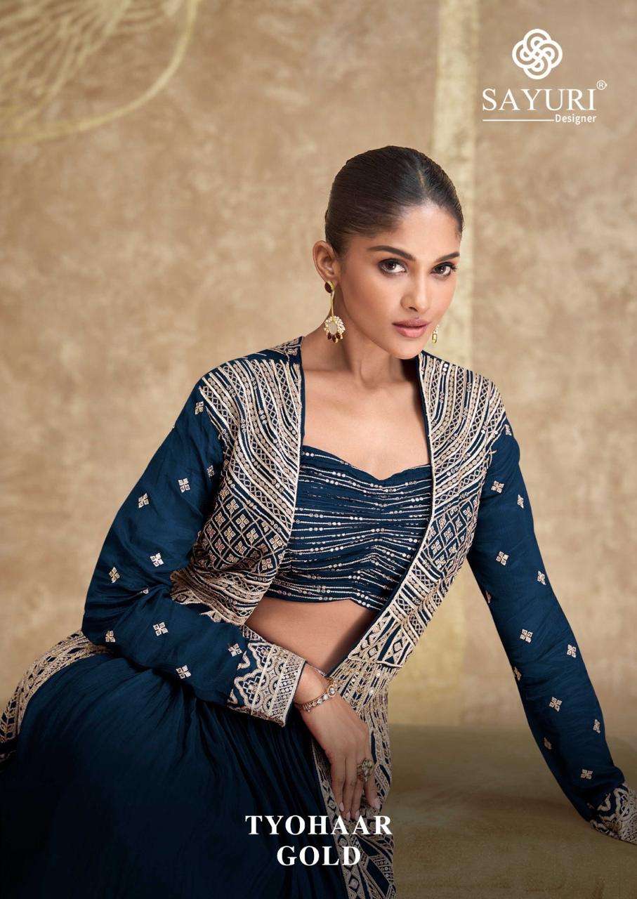SAYURI DESIGNER PRESENT TYOHAAR GOLD FUNCTION WEAR READYMADE SUITS CATALOG WHOLESALER AND EXPORTER IN SURAT 