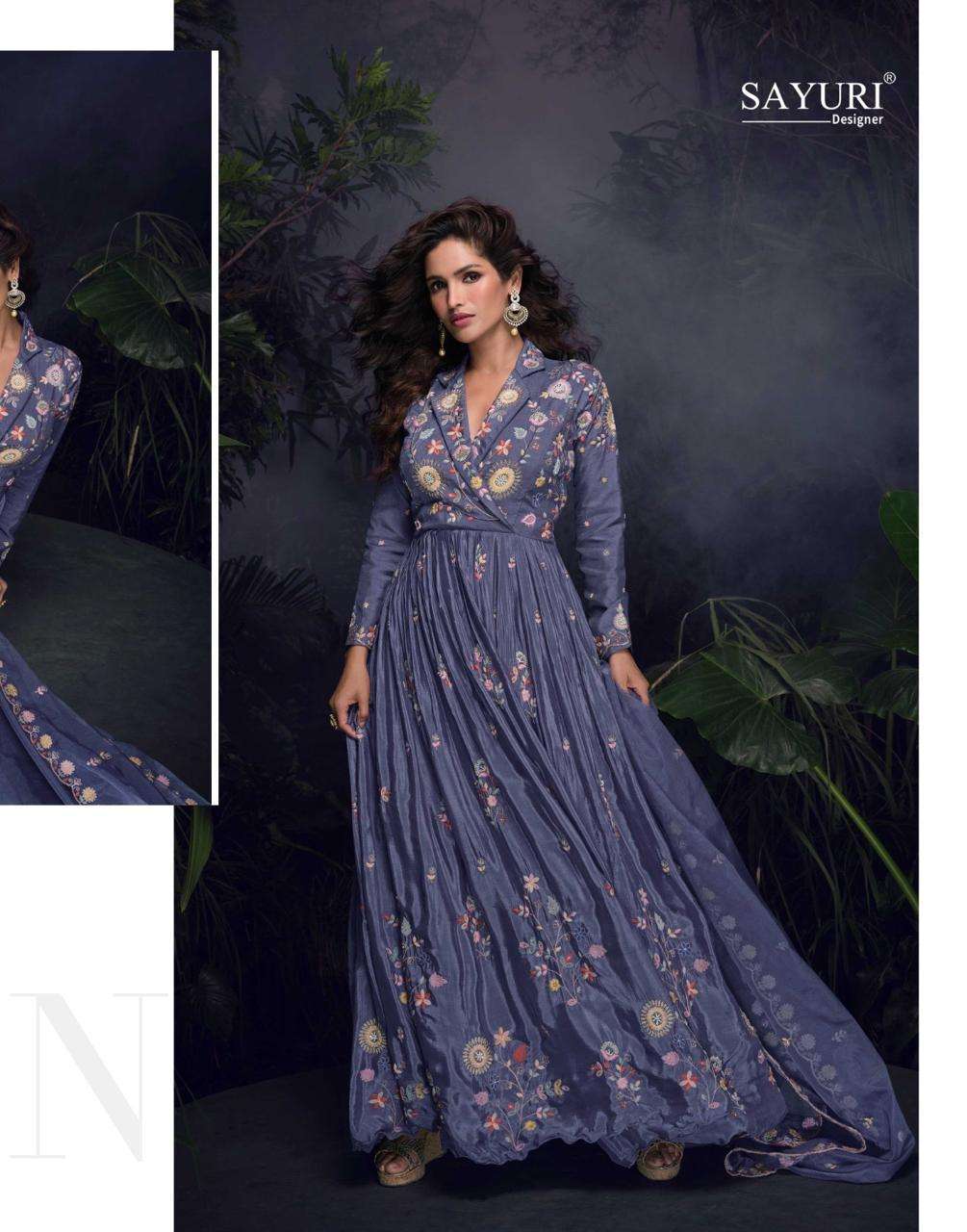 SAYURI PRESENTS MRUNAL CHINON SILK READY MADE DESIGNER GOWN CATALOG WHOLESALER AND EXPORTER  
