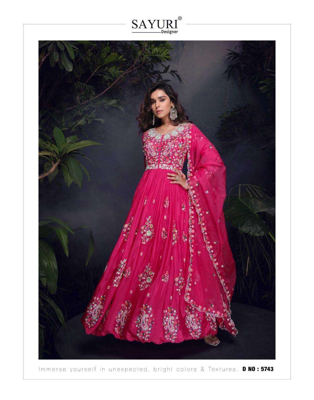 SAYURI PRESENTS MRUNAL CHINON SILK READY MADE DESIGNER GOWN CATALOG WHOLESALER AND EXPORTER  
