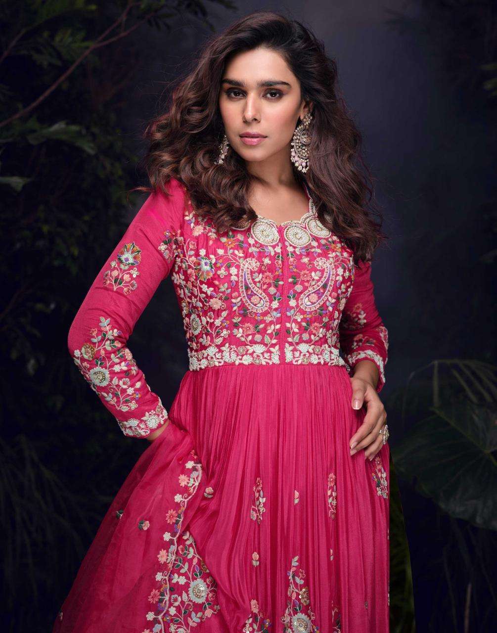 SAYURI PRESENTS MRUNAL CHINON SILK READY MADE DESIGNER GOWN CATALOG WHOLESALER AND EXPORTER  