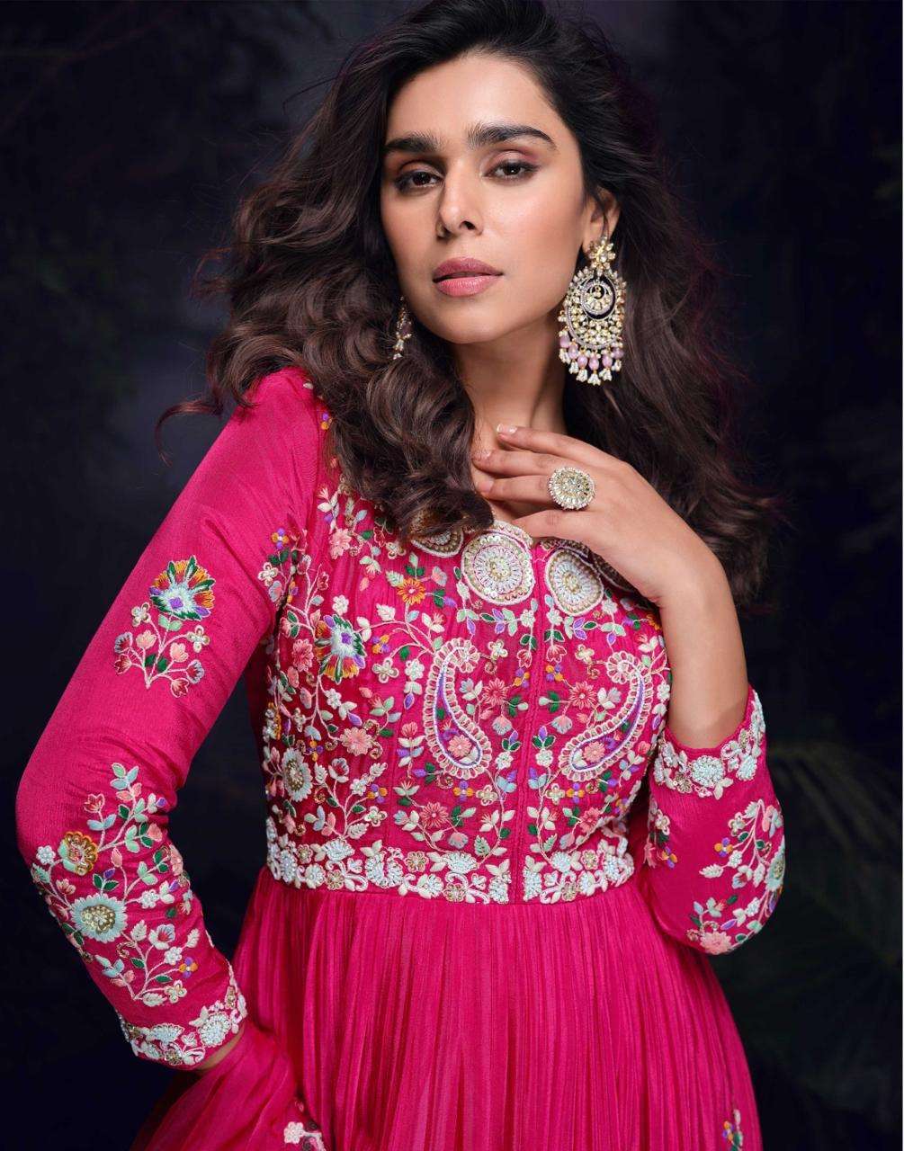 SAYURI PRESENTS MRUNAL CHINON SILK READY MADE DESIGNER GOWN CATALOG WHOLESALER AND EXPORTER  