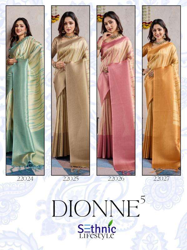 SETHNIC LIFESTYLE PRESENTS DIONNE VOL-5 BANARASI SILK 22024-22027 UNIFORM WEAR FANCY SAREES CATALOG WHOLESALER AND EXPORTER