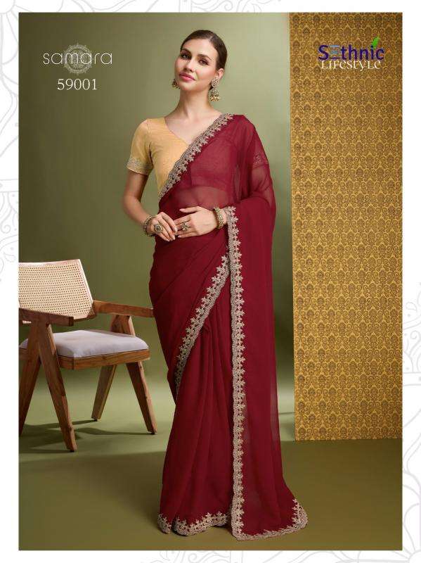 SETHNIC LIFESTYLE PRESENTS SAMARA 59001-59004 GEORGETTE FASHIONABLE DESIGN SAREES CATALOG WHOLESALER AND EXPORTER 