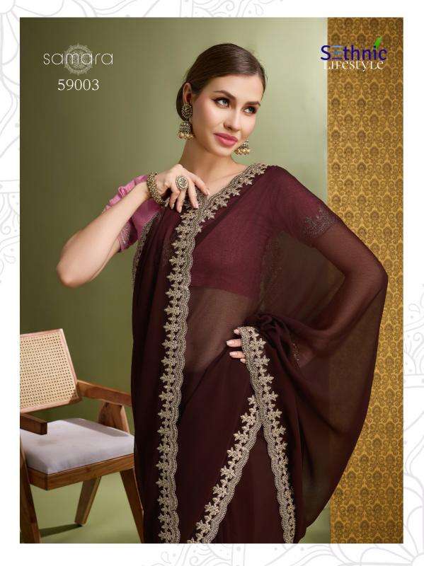 SETHNIC LIFESTYLE PRESENTS SAMARA 59001-59004 GEORGETTE FASHIONABLE DESIGN SAREES CATALOG WHOLESALER AND EXPORTER 