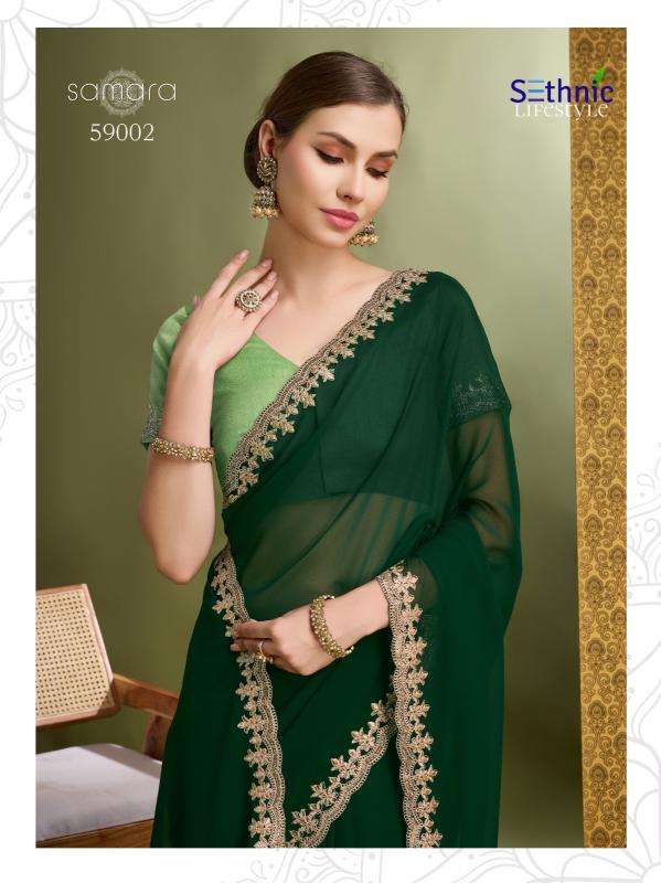 SETHNIC LIFESTYLE PRESENTS SAMARA 59001-59004 GEORGETTE FASHIONABLE DESIGN SAREES CATALOG WHOLESALER AND EXPORTER 