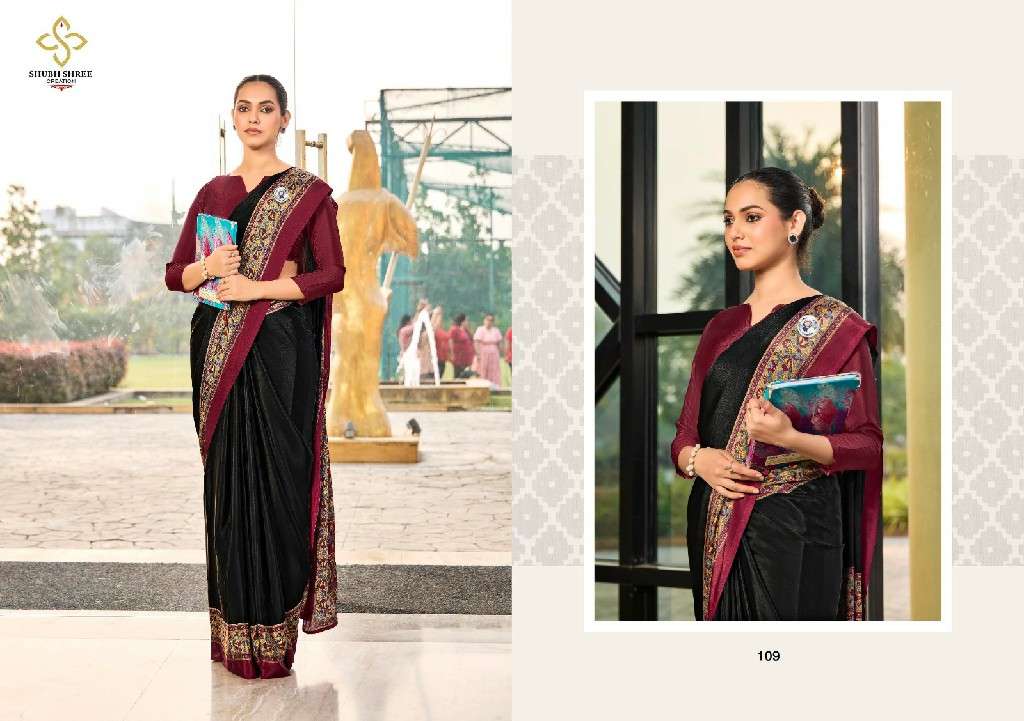 SHUBH SHREE CREATION PRESENTS FLORENCE 101-109 ELEGANT STYLE CRAPE SILK BEST SAREES CATALOG WHOLESALER AND EXPORTER IN SURAT