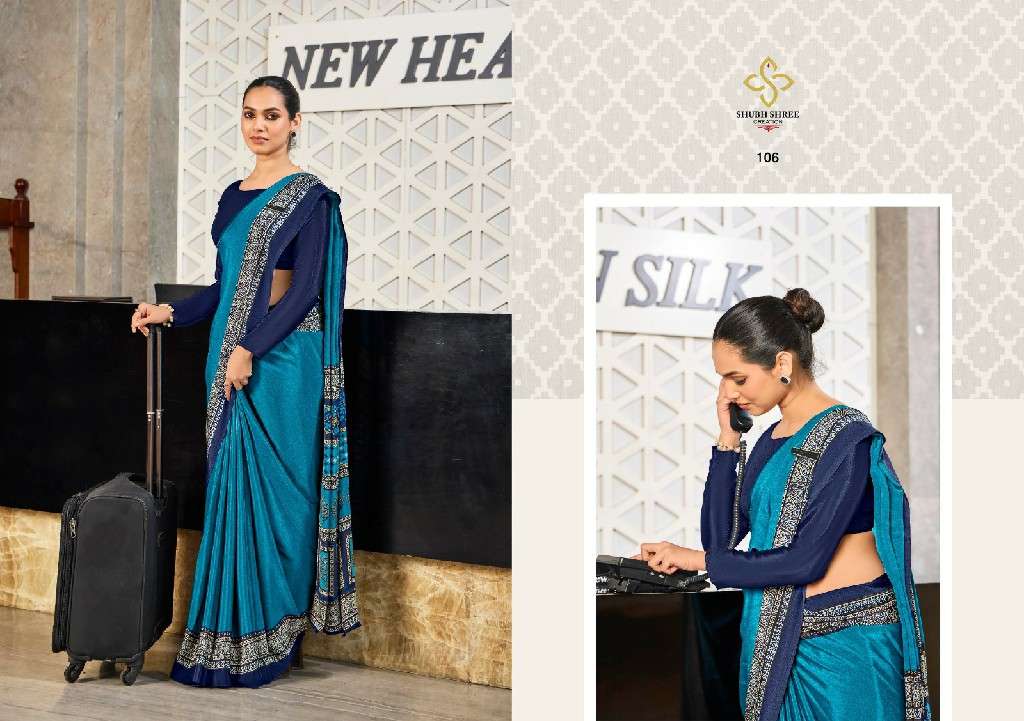 SHUBH SHREE CREATION PRESENTS FLORENCE 101-109 ELEGANT STYLE CRAPE SILK BEST SAREES CATALOG WHOLESALER AND EXPORTER IN SURAT