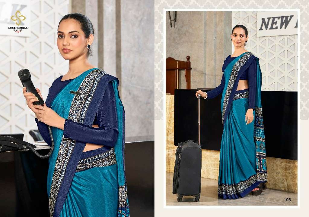 SHUBH SHREE CREATION PRESENTS FLORENCE 101-109 ELEGANT STYLE CRAPE SILK BEST SAREES CATALOG WHOLESALER AND EXPORTER IN SURAT