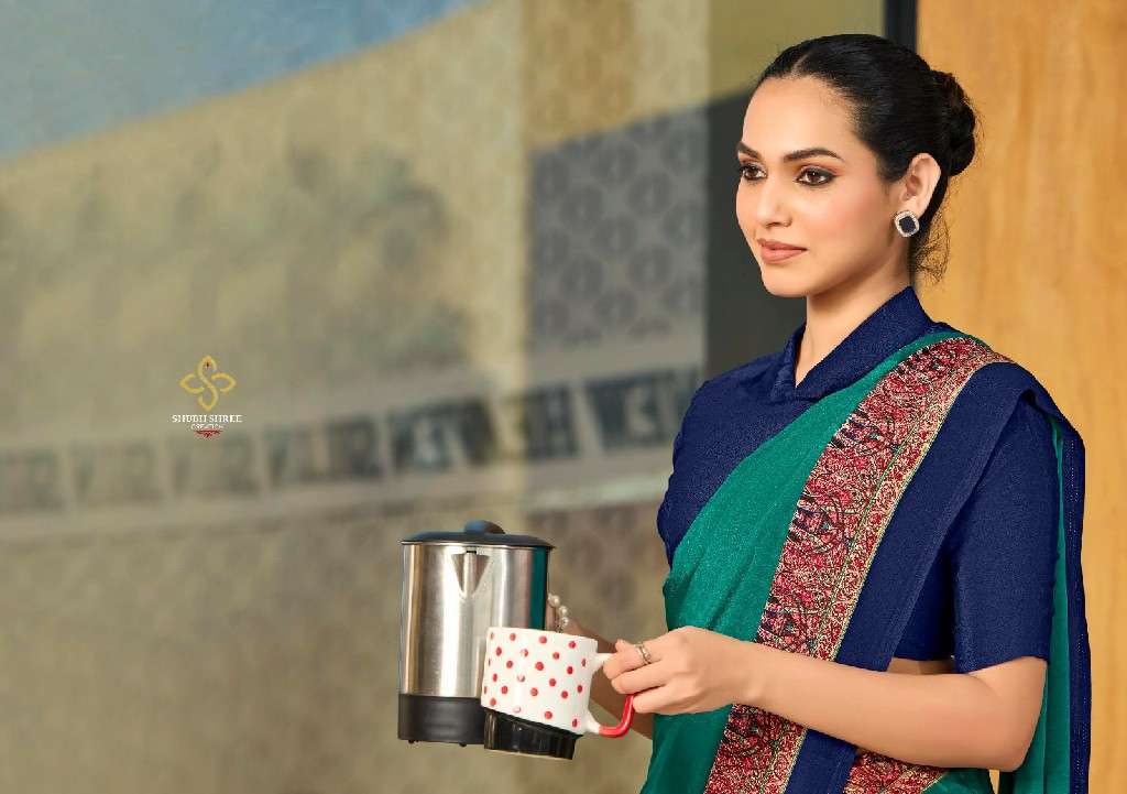 SHUBH SHREE CREATION PRESENTS FLORENCE 101-109 ELEGANT STYLE CRAPE SILK BEST SAREES CATALOG WHOLESALER AND EXPORTER IN SURAT