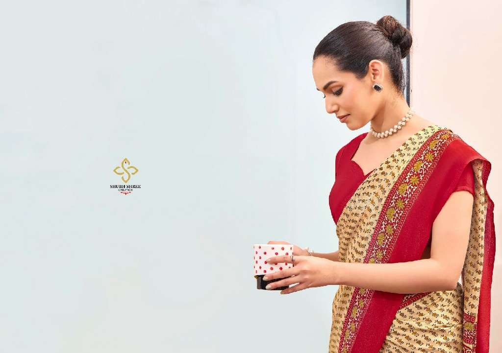SHUBH SHREE CREATION PRESENTS FLORENCE 101-109 ELEGANT STYLE CRAPE SILK BEST SAREES CATALOG WHOLESALER AND EXPORTER IN SURAT